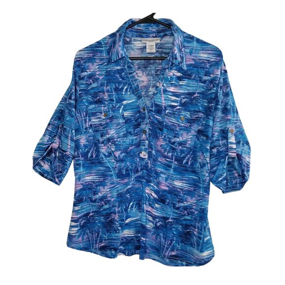 Rebecca Malone Tropical Blouse Roll Tab Sleeves PL - Picture 1 of 10
